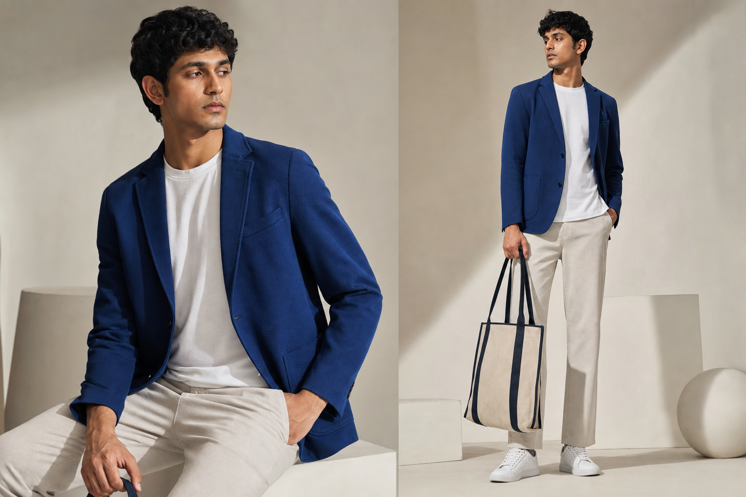 ALDOS blue blazer casual fashion editorial