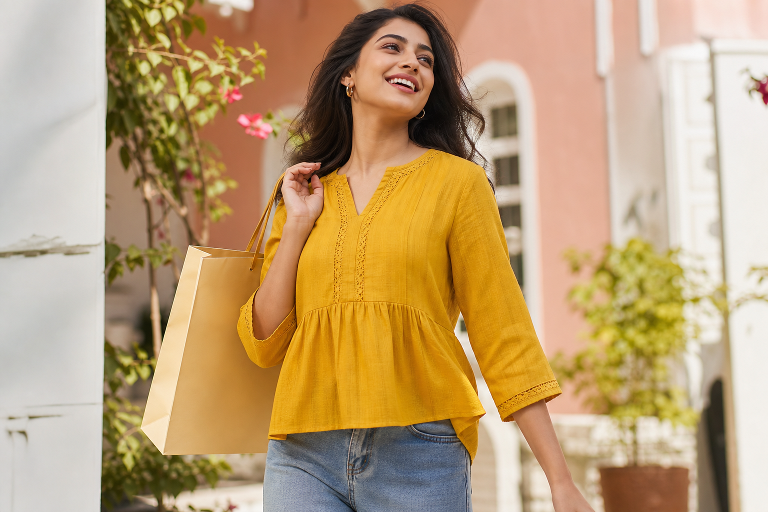 ALDOS mustard casual top lifestyle editorial