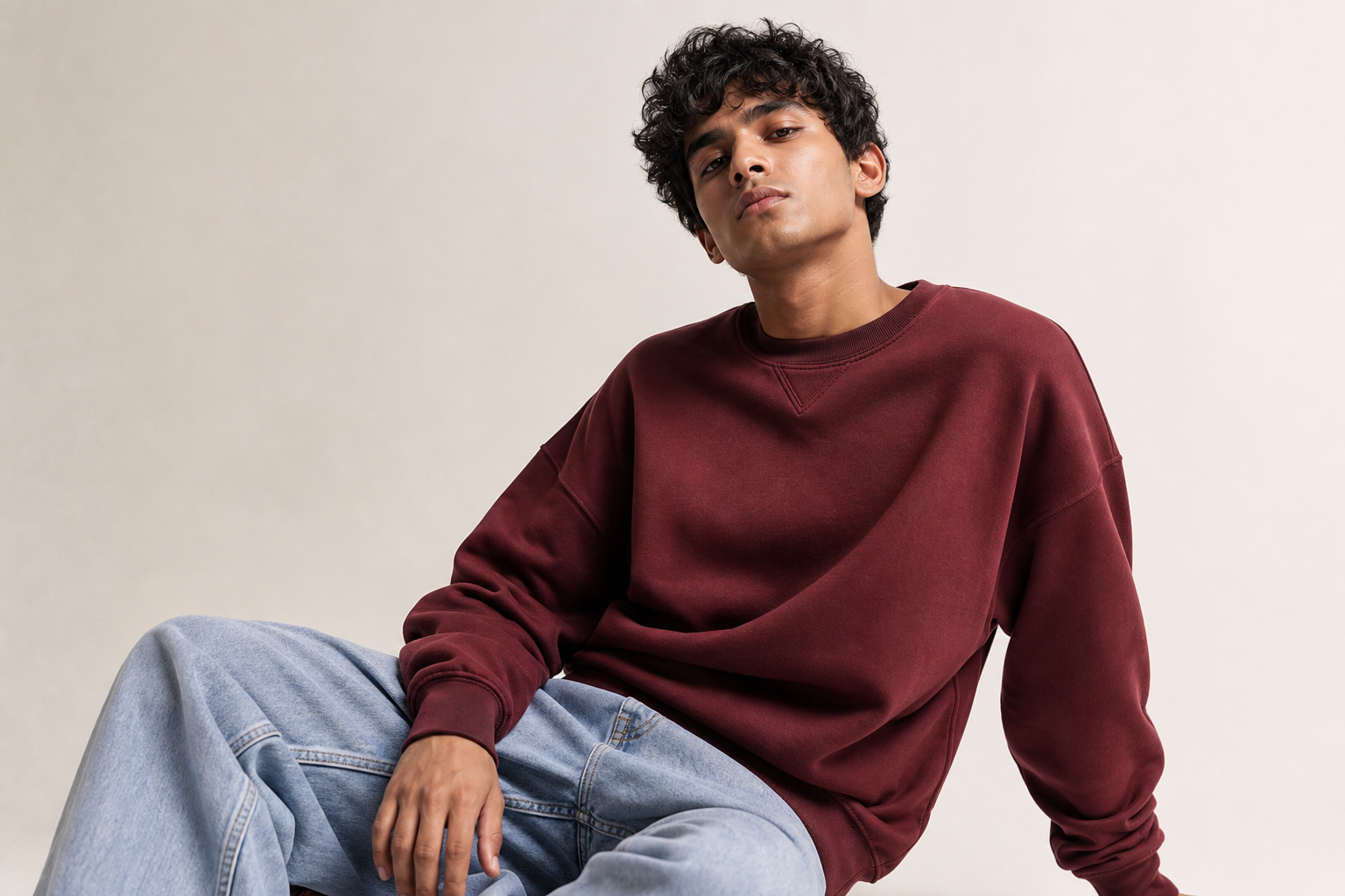 ALDOS burgundy sweatshirt streetwear editorial