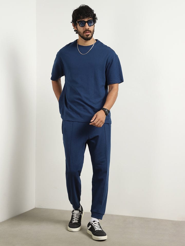 Navy Blue Seam-Detail Joggers / Track Pants