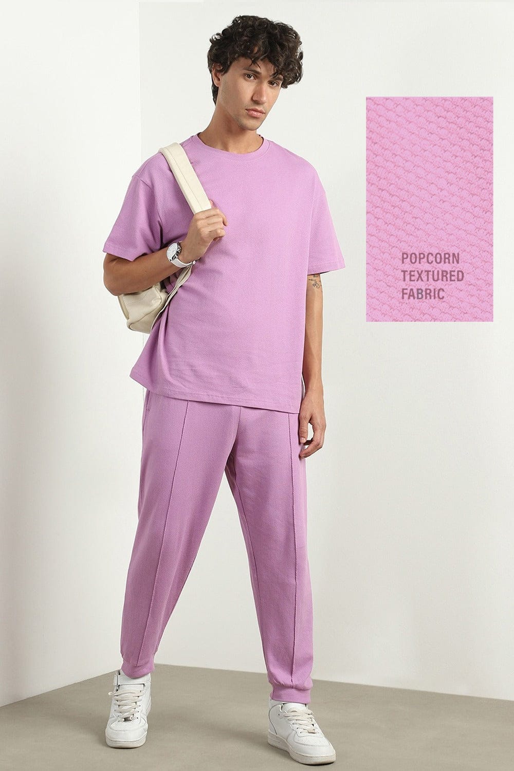 Lavender Popcorn Textured T-Shirt & Joggers